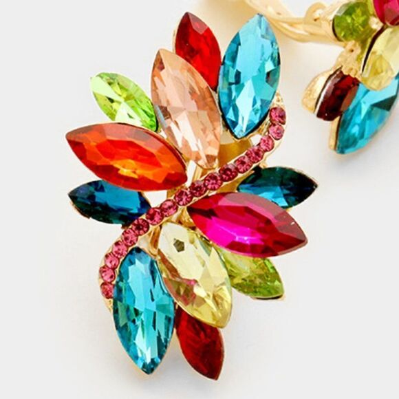 Swirl Multi Color Marquise Crystal Clip on Earrings - Picture 2 of 5